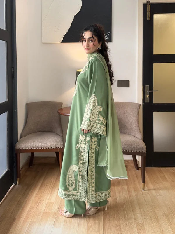 Aafreen Embroidered 3pc - Jade green - Lawn