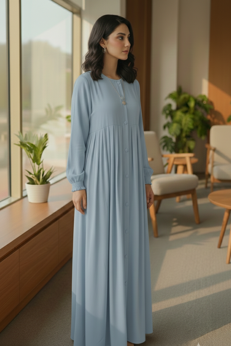 Premium Plated Button-Down Abaya