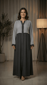 Modern Two-Tone Color Abaya With Trim Detail