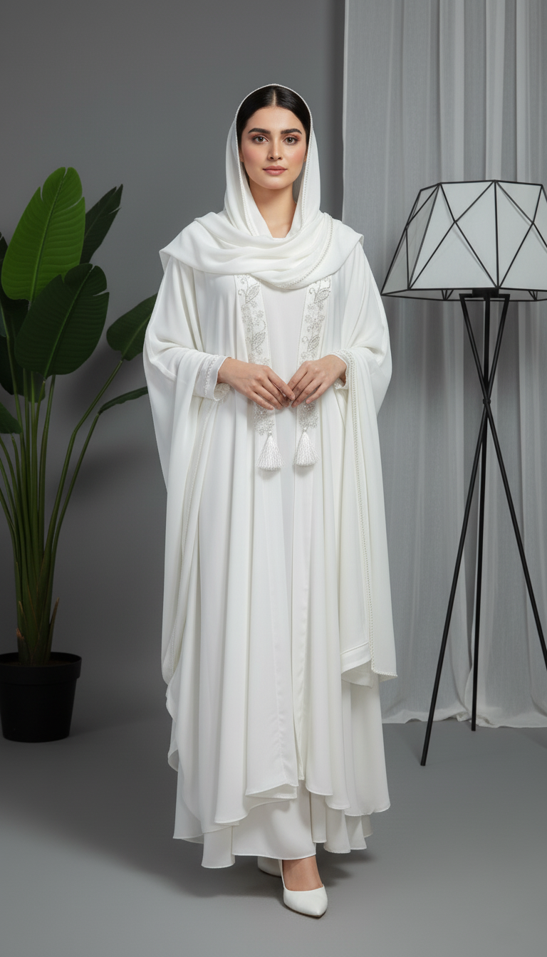 Elegant Pearl White Abaya Set