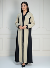 Elegant Beige & Black Abaya Gown with Stoler