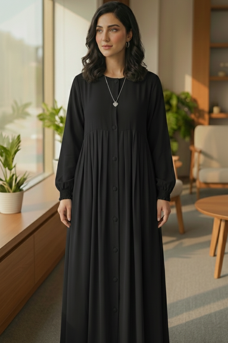 Premium Plated Button-Down Abaya