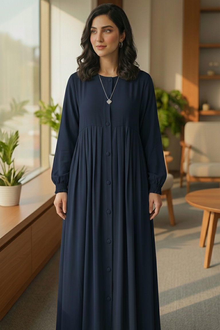 Premium Plated Button-Down Abaya