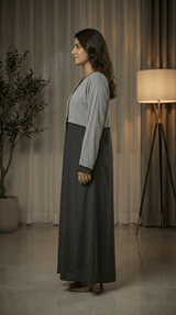 Modern Two-Tone Color Abaya With Trim Detail
