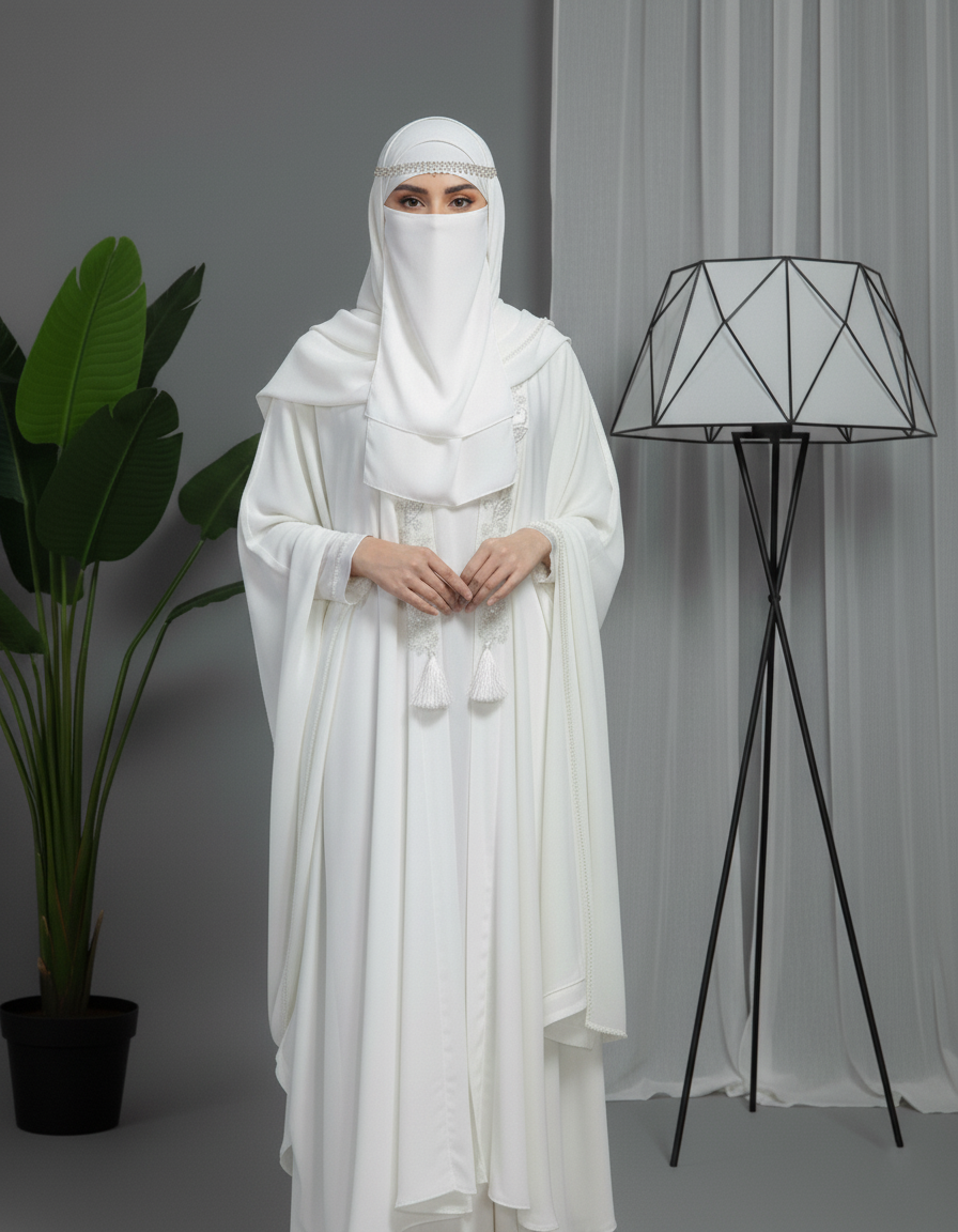 Elegant Pearl White Abaya Set
