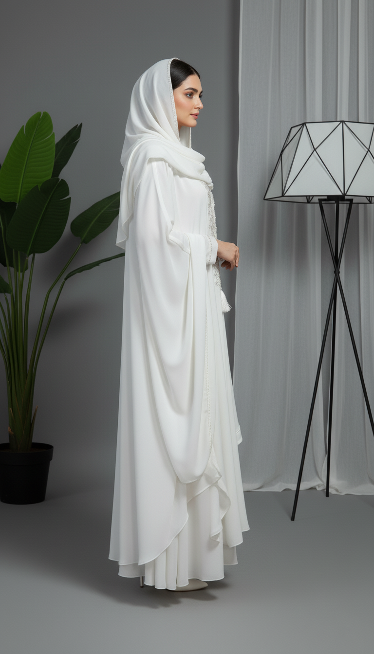Elegant Pearl White Abaya Set