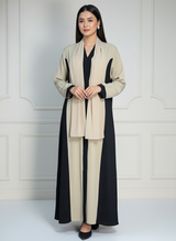 Elegant Beige & Black Abaya Gown with Stoler