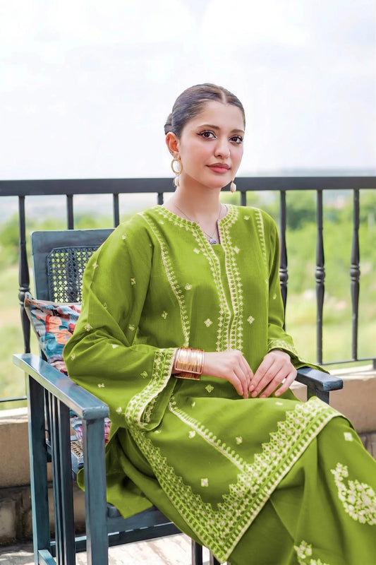 Green Embroidered 2-Piece Cotton Lawn Set